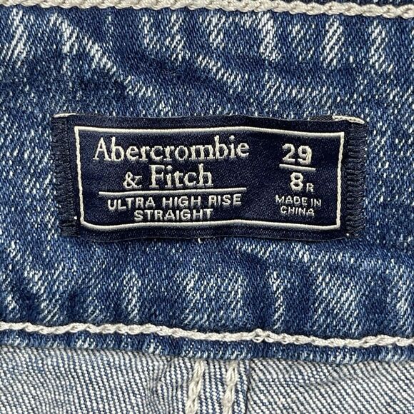 Abercrombie & Fitch Jeans Womens 29/8 Blue Denim Ultra High Rise Straight Belted - Picture 3 of 13